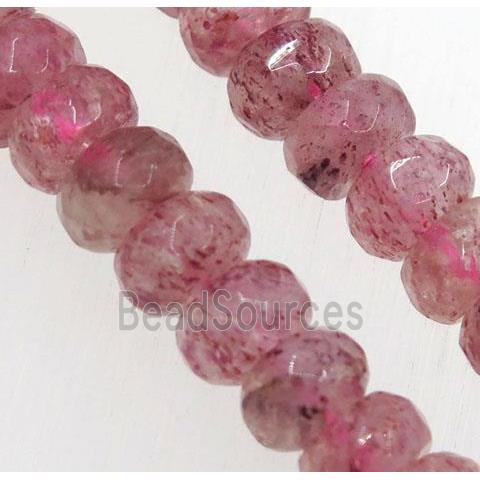 natural Strawberry Quartz beads, faceted rondelle