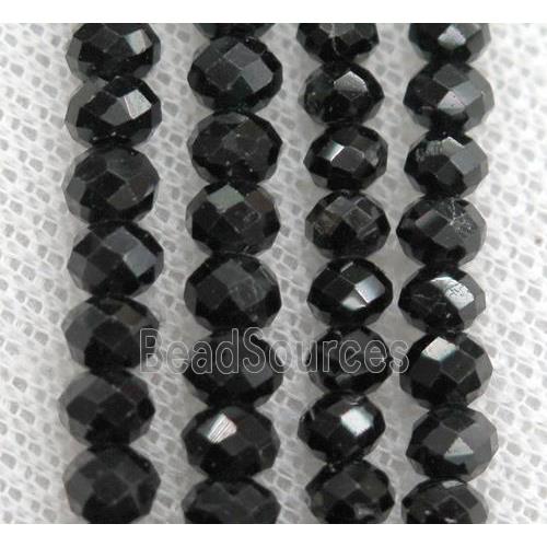 black tourmaline beads, faceted rondelle