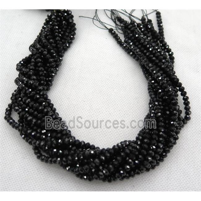 black tourmaline beads, faceted rondelle