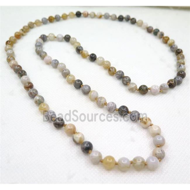 Chinese zhuye Bamboo Agate beads knot Necklace Chain