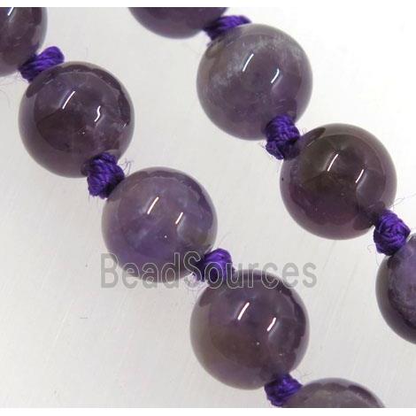 round purple Amethyst beads knot Necklace Chain