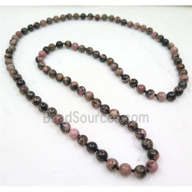 round Rhodonite beads knot Necklace Chain