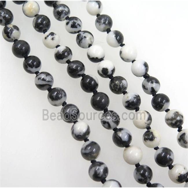 black Zebra Jasper beads knot Necklace Chain, round