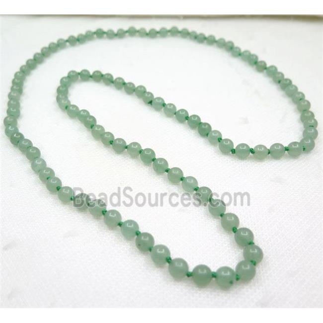 Green Aventurine beads knot Necklace Chain, round