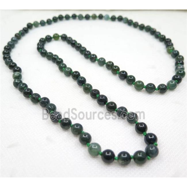 green Moss Agate beads knot Necklace Chain, round