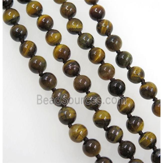 yellow Tiger eye stone bead knot Necklace Chain, round