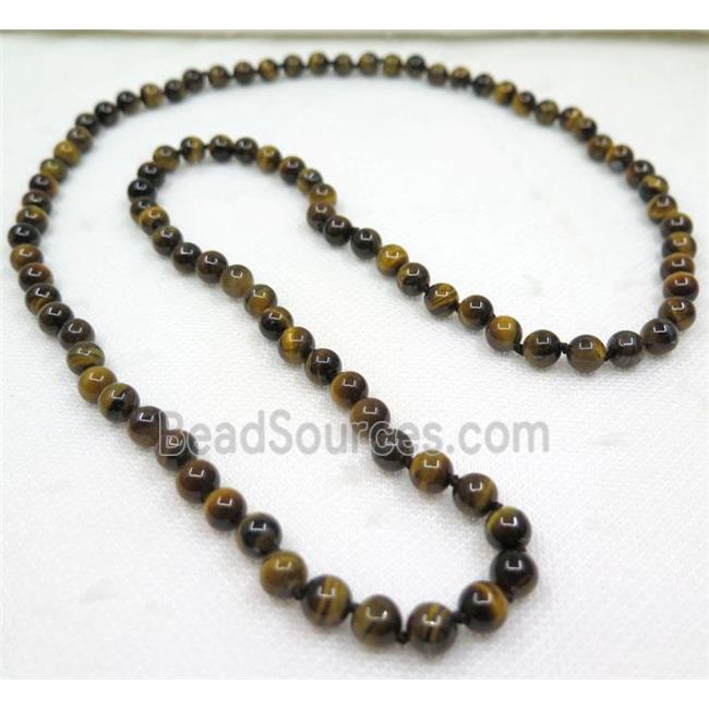 yellow Tiger eye stone bead knot Necklace Chain, round