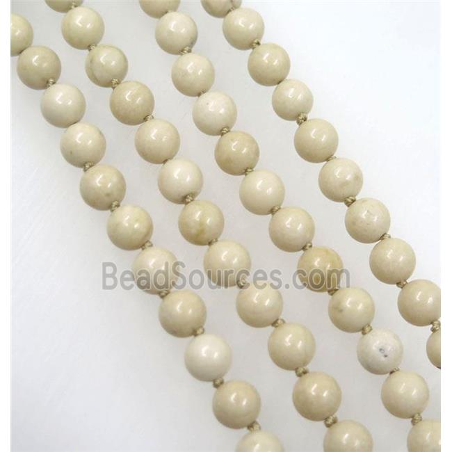 white Chinese River Jasper beads knot Necklace Chain, round