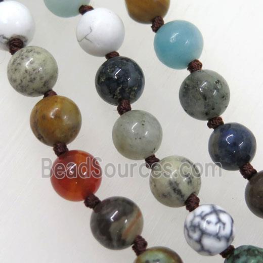 mix gemstone beads knot Rosary Necklace Chain, round