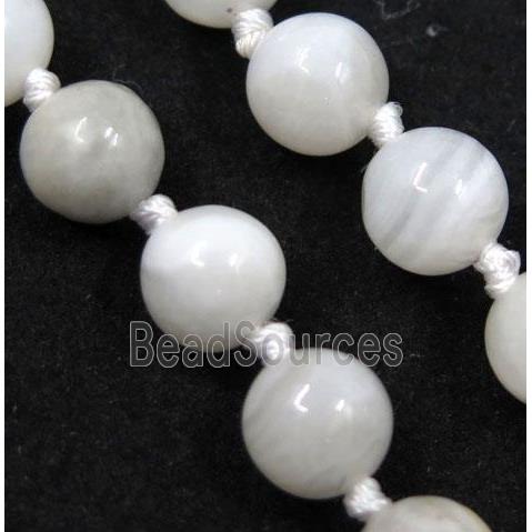 white Crazy Agate bead knot Necklace Chain, round