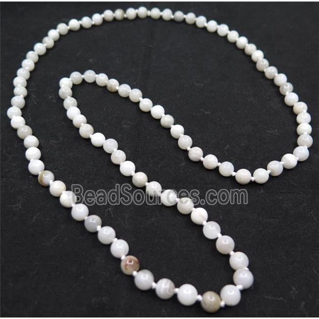 white Crazy Agate bead knot Necklace Chain, round