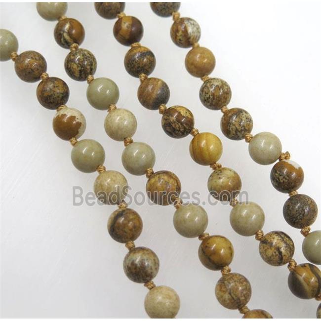 yellow Picture Jasper bead knot Necklace Chain