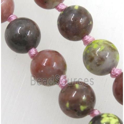 pink plum blossom jasper beads knot Necklace Chain, round