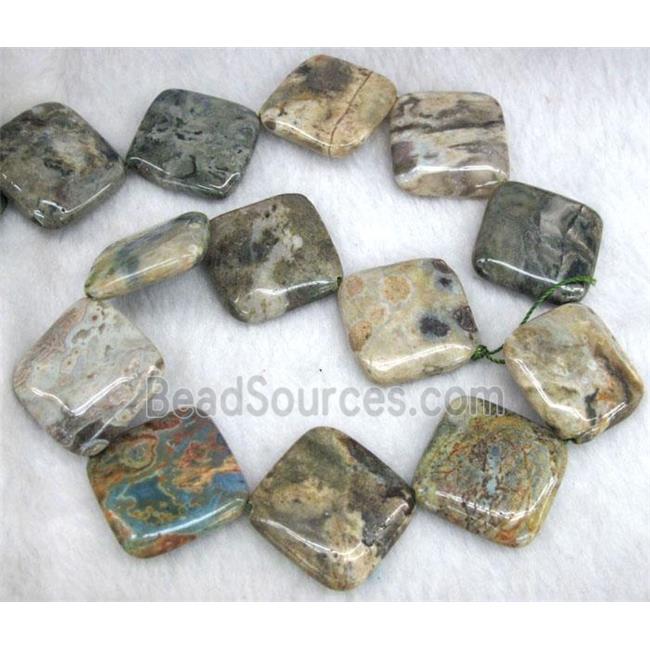 Ocean Agate beads, corner-drilled square