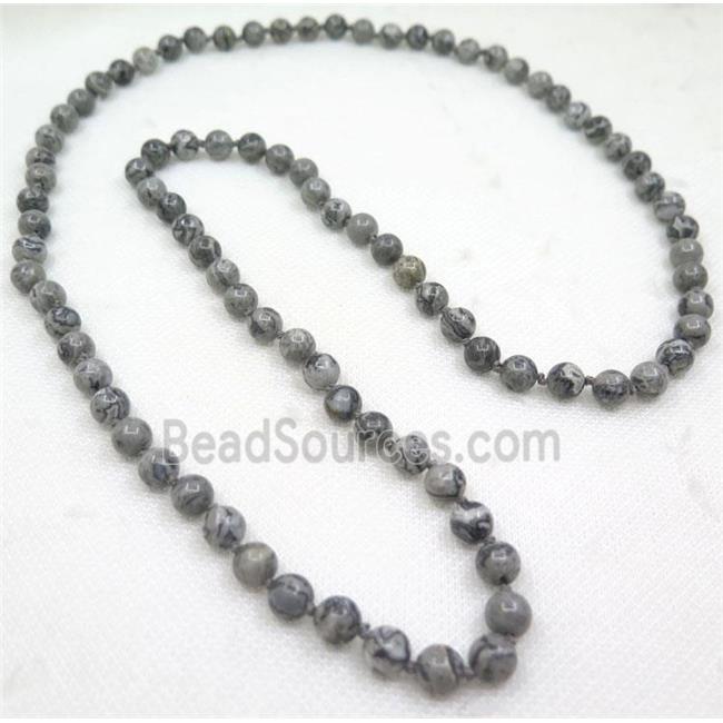 round Gray Picture Jasper knot Necklace Chain