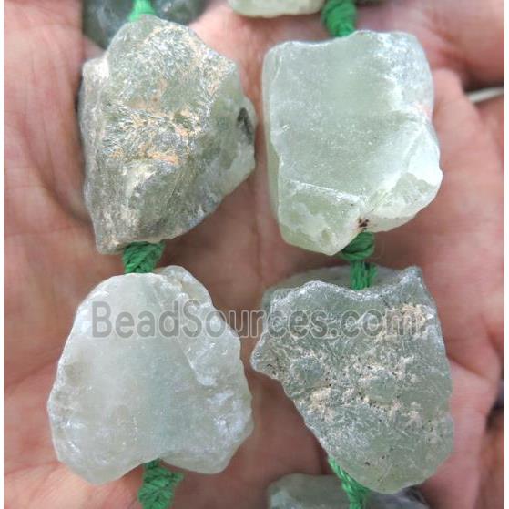 green prehnite nugget beads, freeform, rough