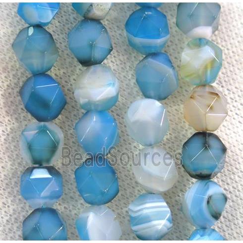 blue striped agate beads ball, faceted round