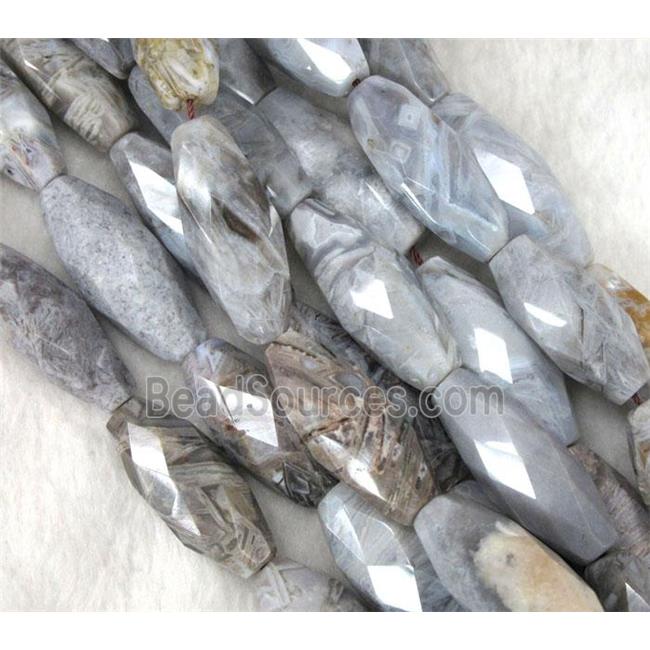 gray Bamboo Agate beads, faceted rice