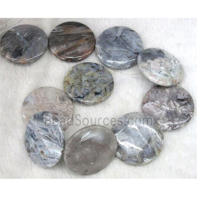 gray Bamboo Agate beads, faceted circle