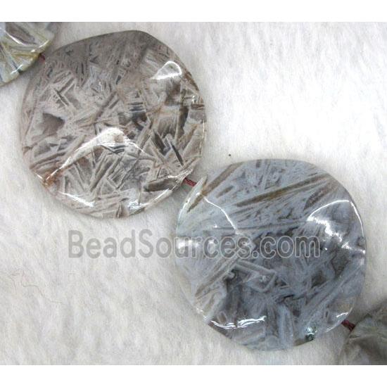 gray Bamboo Agate beads, flat round, wave