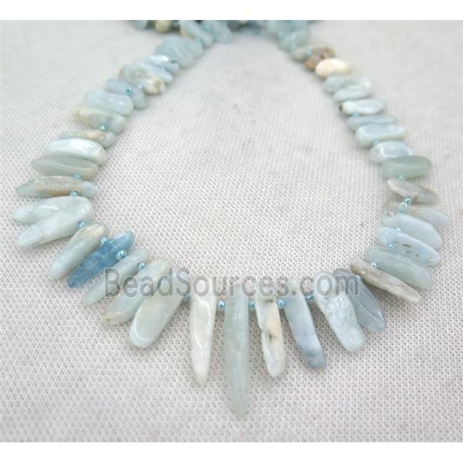 lt.blue Aquamarine collar beads, stick, freeform, top drilled