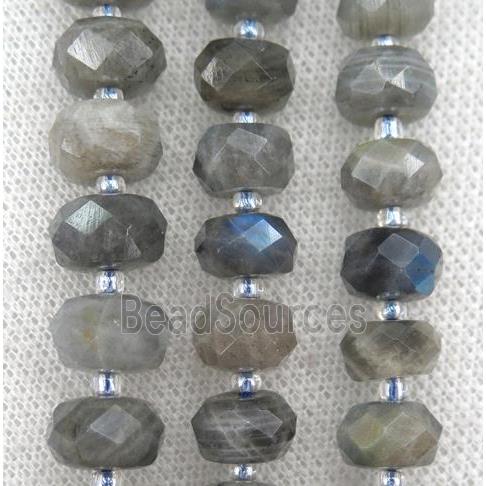 gray Labradorite gemstone beads, faceted rondelle