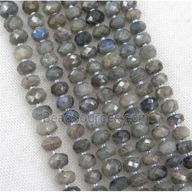 gray Labradorite gemstone beads, faceted rondelle