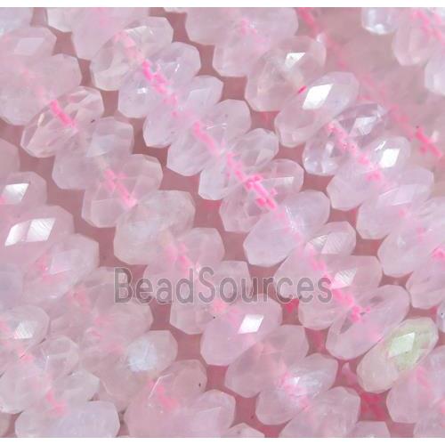 faceted Rose Quartz rondelle beads, pink