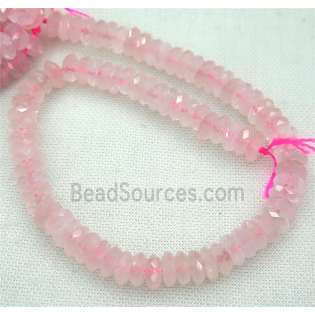 faceted Rose Quartz rondelle beads, pink