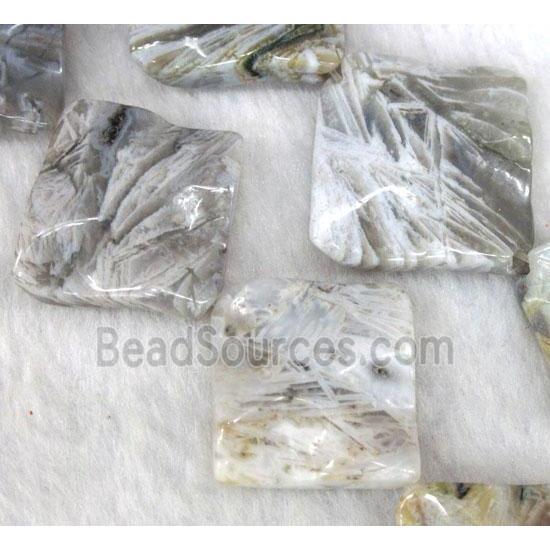 gray Bamboo Agate beads, wave corner-drilled square