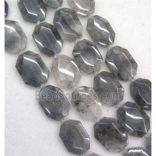 gray Cloudy Quartz slice beads, faceted freeform