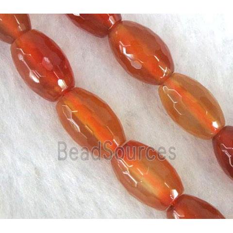 red carnelian agate beads, faceted barrel