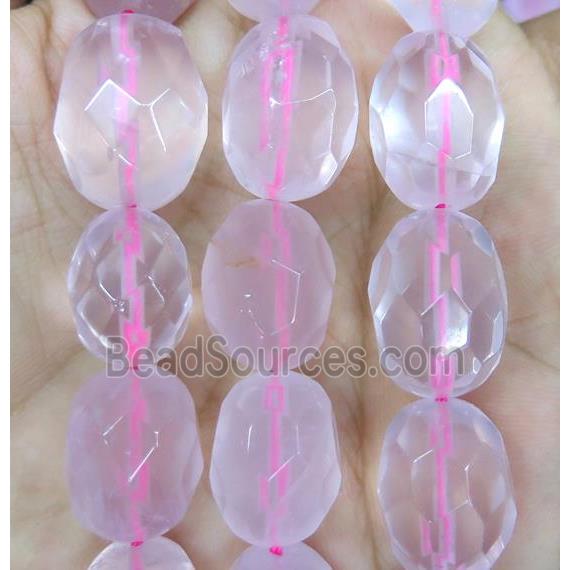 faceted Rose Quartz barrel beads, pink