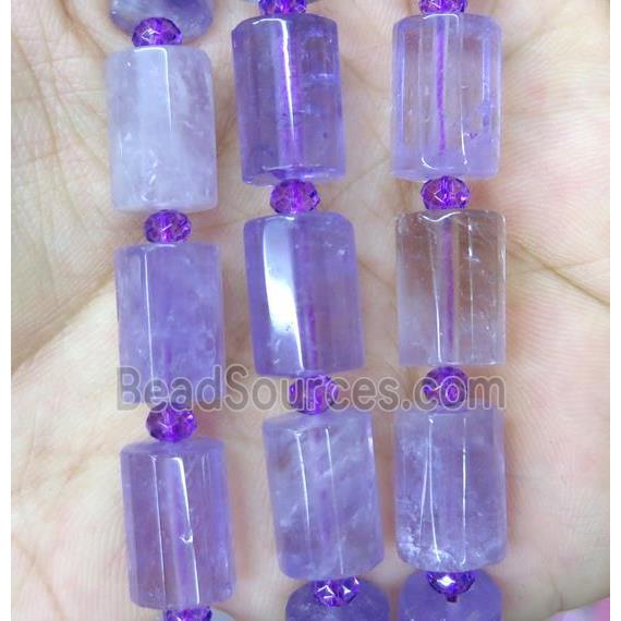 faceted Amethyst tube beads, purple