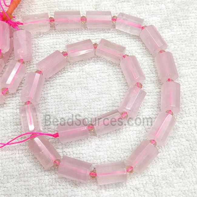 Natural Pink Rose Quartz Beads Faceted Column