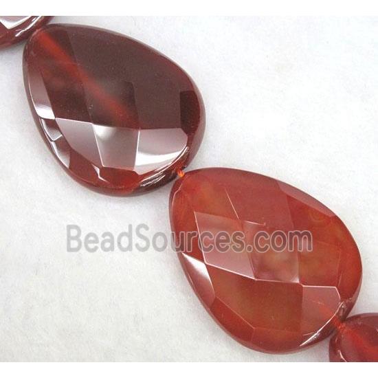 red carnelian agate beads, faceted teardrop