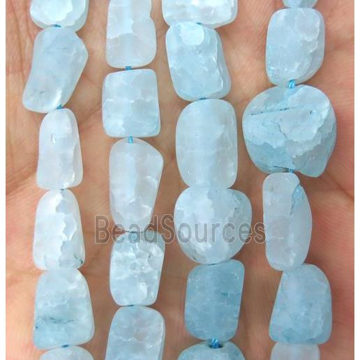 matte Crack Clear Quartz chip beads, blue dye, freeform