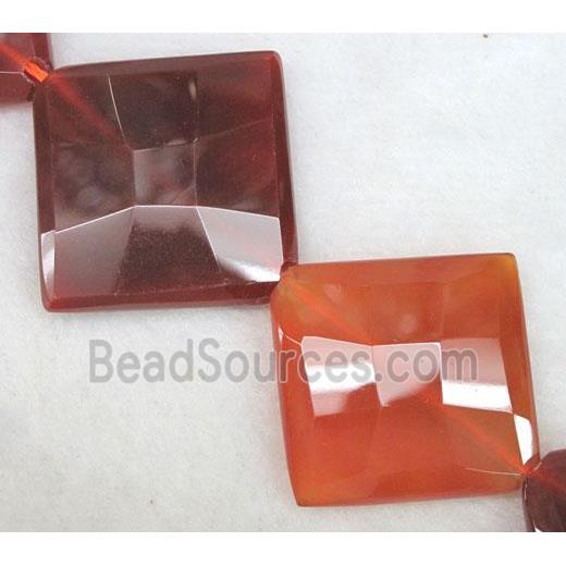 red carnelian agate beads, faceted corner-drilled square