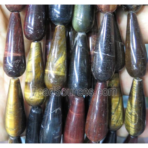 tiger eye stone bead, teardrop, mix color