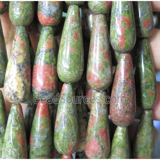 green unakite teardrop beads