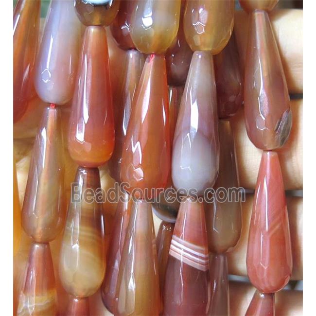 red agate bead, faceted teardrop