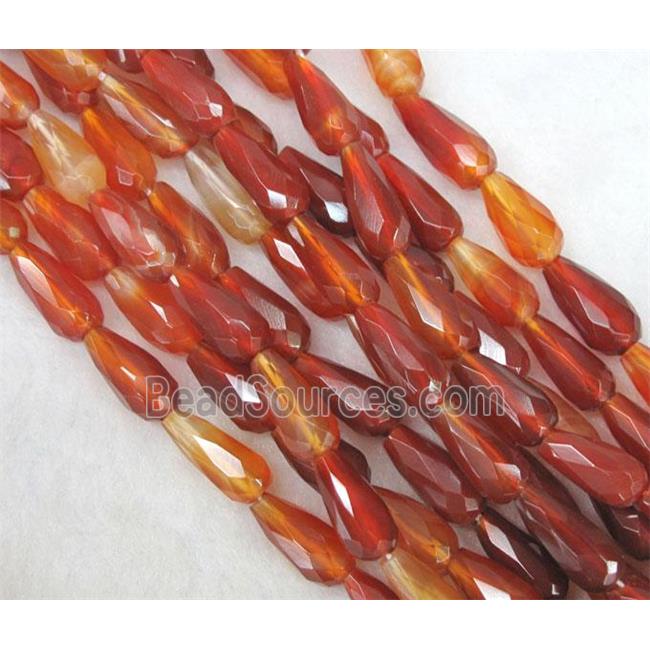 red carnelian agate stone beads, faceted teardrop