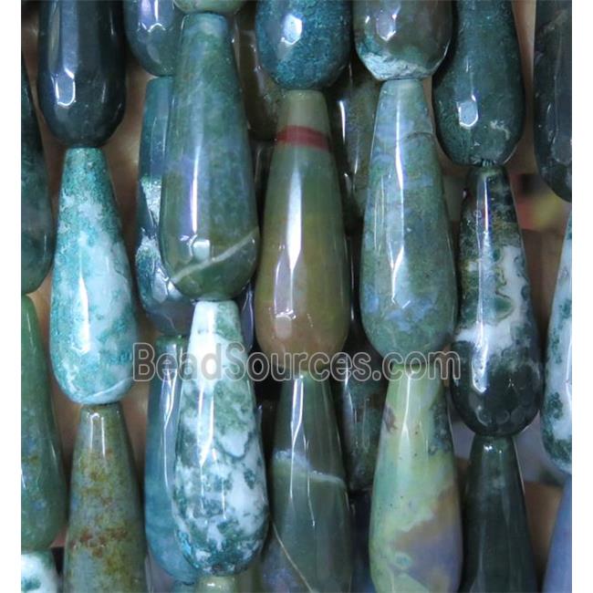 green indian Agate bead, faceted teardrop