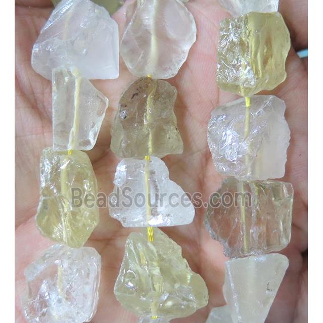 lemon quartz and clear quartz nugget beads, freeform, rough