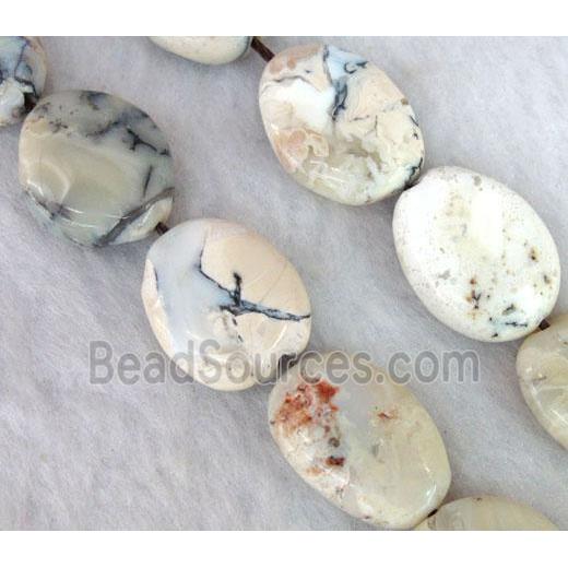 white Peruvian Moss Spal stone beads, oval