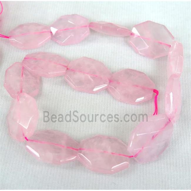 Rose Quartz slice beads, faceted freeform