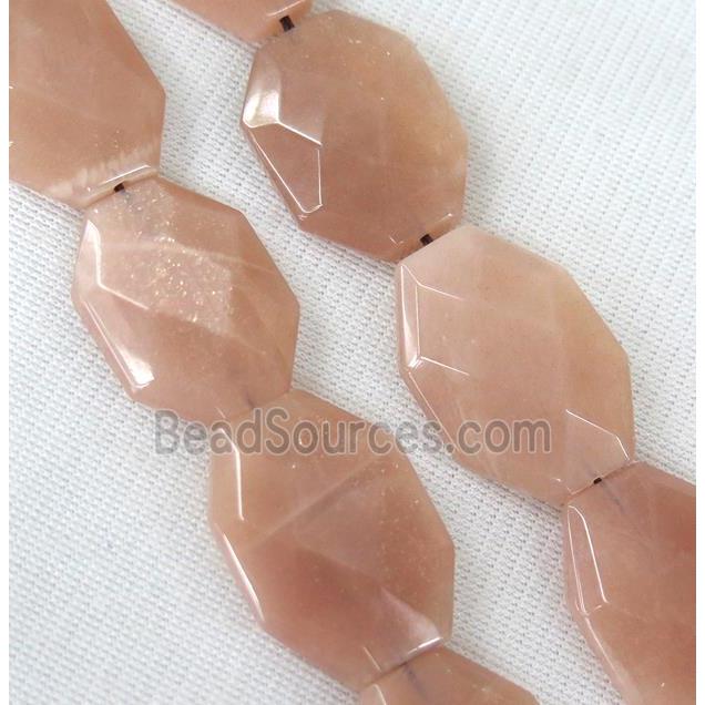 peach MoonStone slab beads, faceted freeform