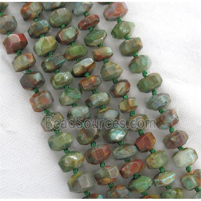 green Agate beads, faceted rondelle, dye