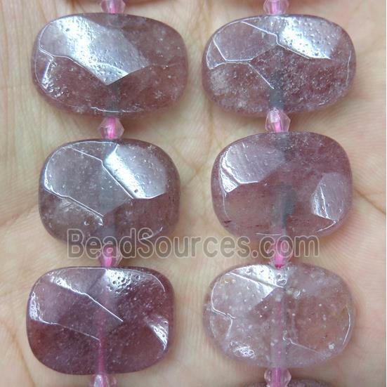 pink Strawberry Quartz nugget bead, faceted rectangle