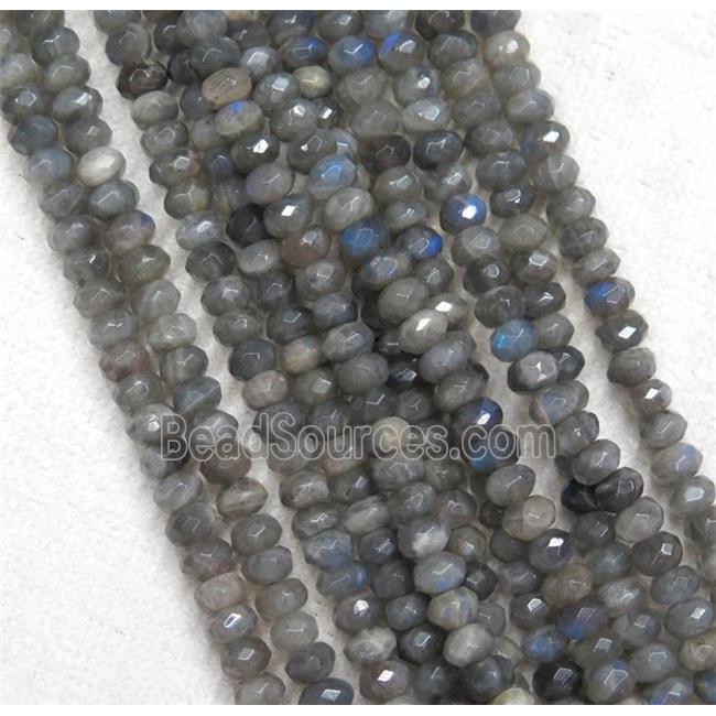 deep gray Labradorite beads, faceted rondelle, AA-Grade